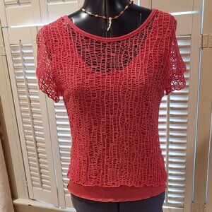 Salmon Colored Mesh Top Size Small